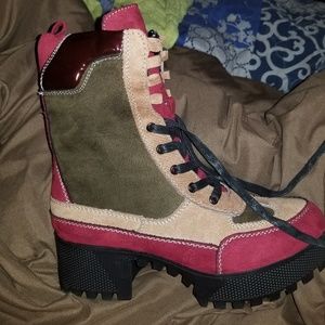 Color block chunky Combat boots